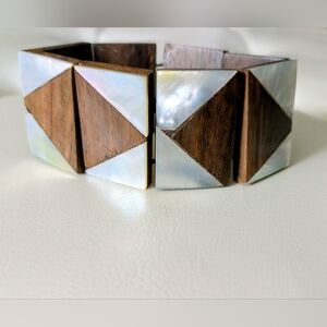 Modern Geometric Design Wood and Abalone /Mother of Pearl Bracelet